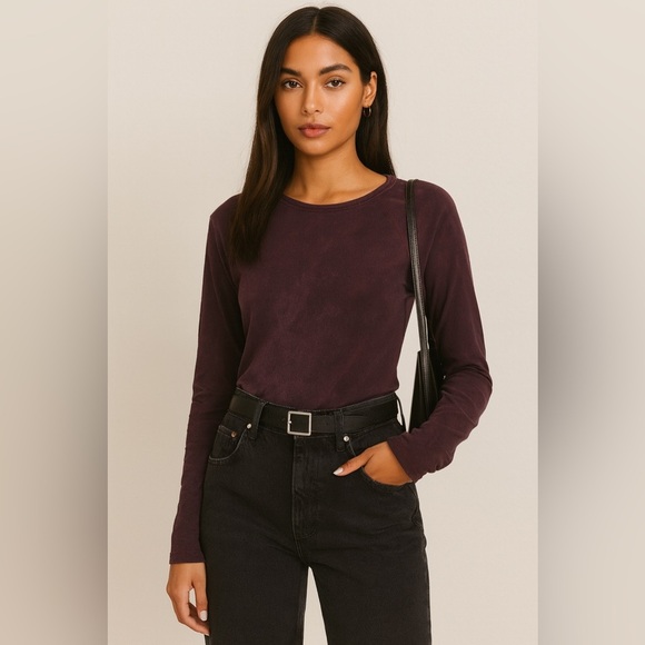 Cotton Citizen Burgundy Tie-Dye Long Sleeve Supima Cotton Tee - Size XS - Picture 1 of 11